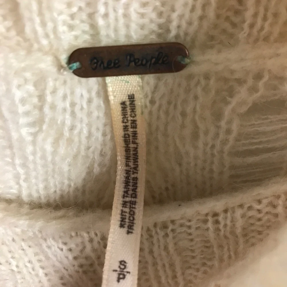 Free People Ivory Distressed Cowl Neck Sweater